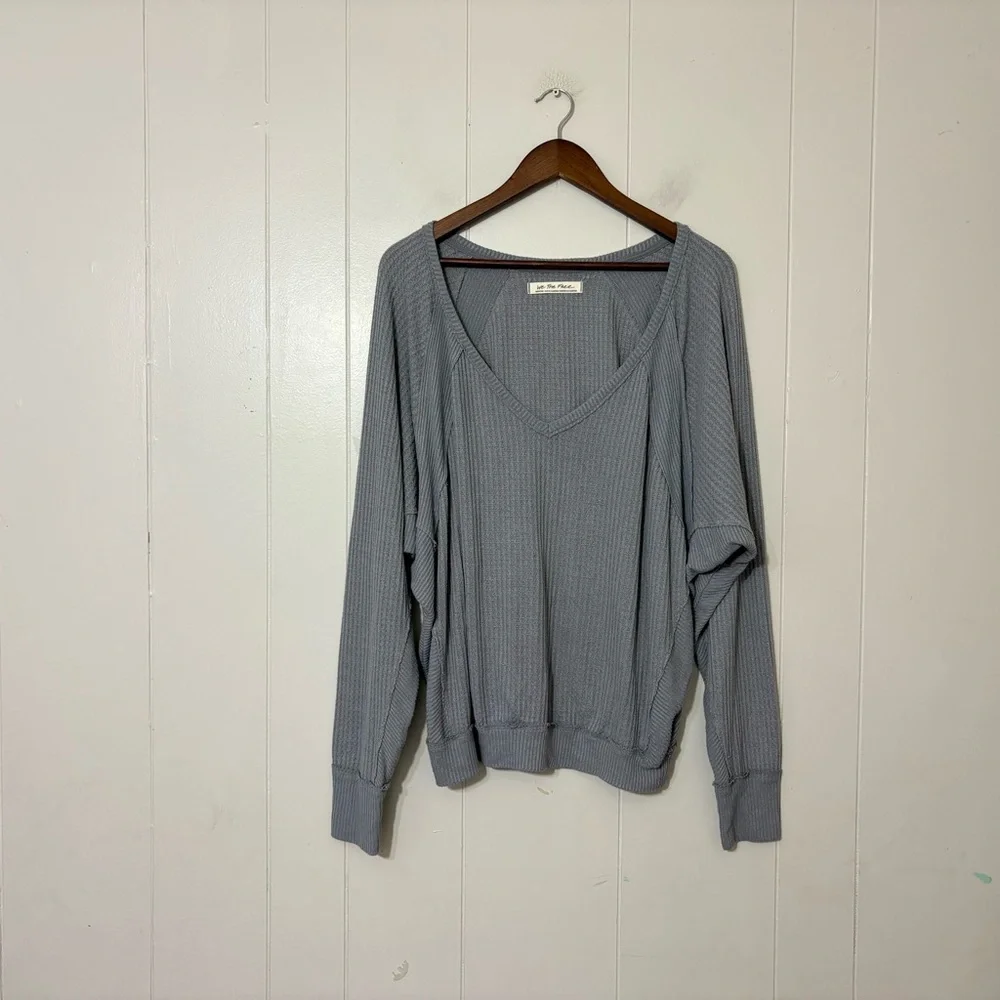 Free People We The Free Santa Clara Thermal Top Gray Waffle Knit Long Sleeve M